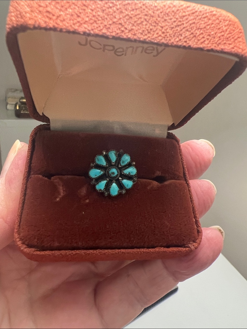 Turquoise Cluster Floral Ring in Silver Tone - Heirloom - Picture 15 of 16